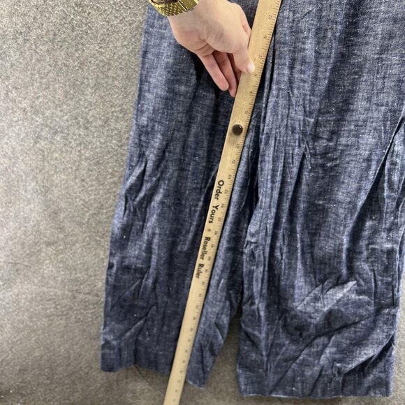 Theory Jumpsuit Womens 0 Blue Chambray Wide Leg Cropped Tie Strap Casual - Picture 7 of 10